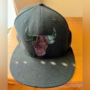 NBA Chicago Bulls Ultra Game Hat Cap Black on Black Flatbill Snapback Adjustable